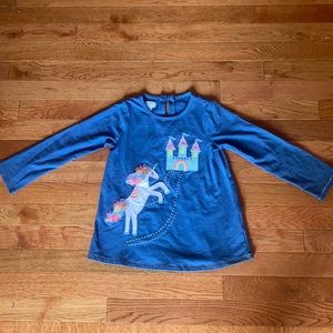 Mud pie Girl’s 4T Long Sleeve Shirt Unicorn Castle Denim Blue. EUC